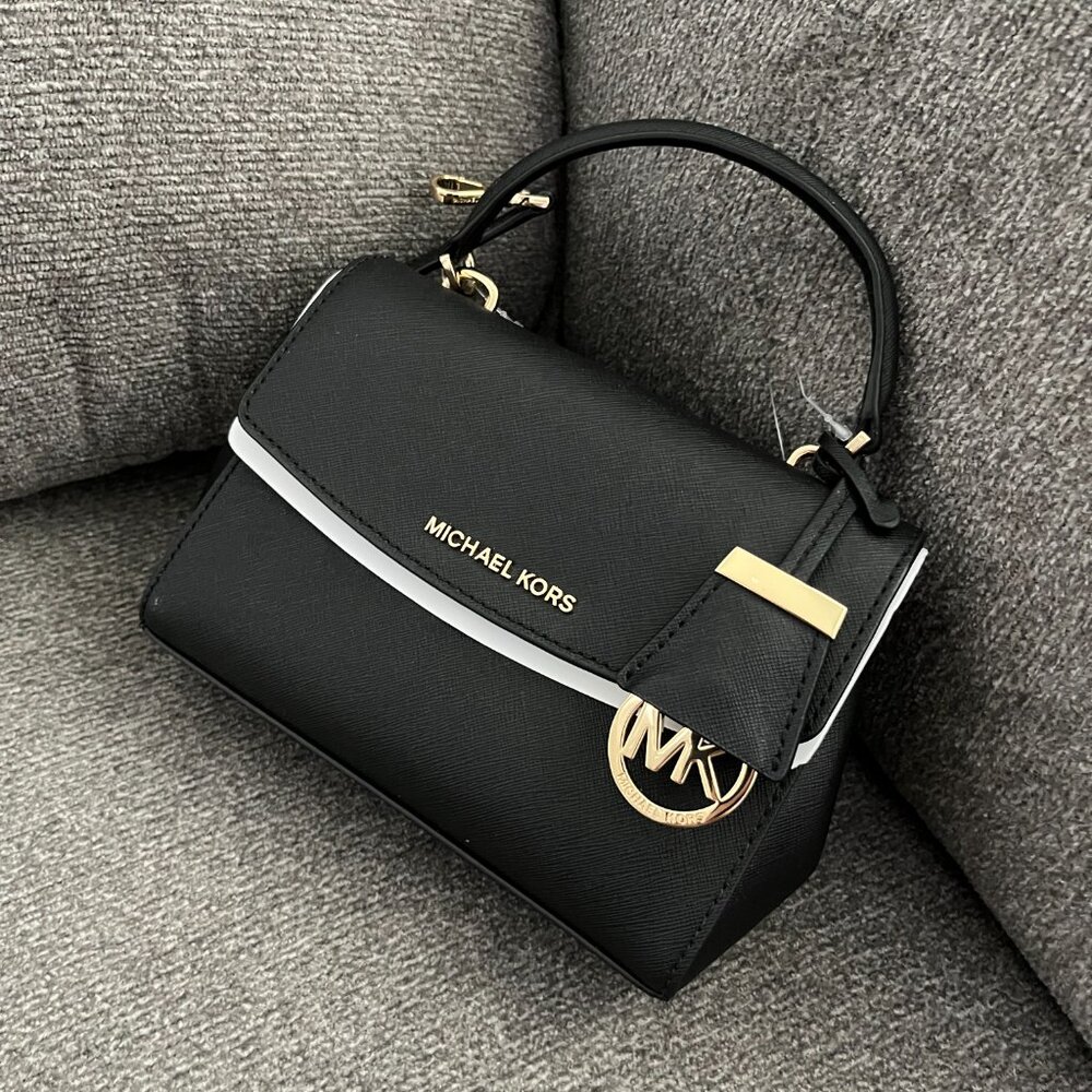 NWT Michael Kors Ava Extra-Small Saffiano Leather Crossbody Black / Gold